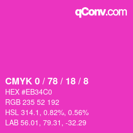 颜色代码: CMYK 0 / 78 / 18 / 8 | qconv.com