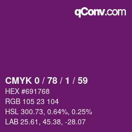 カラーコード: CMYK 0 / 78 / 1 / 59 | qconv.com