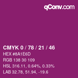 Color code: CMYK 0 / 78 / 21 / 46 | qconv.com
