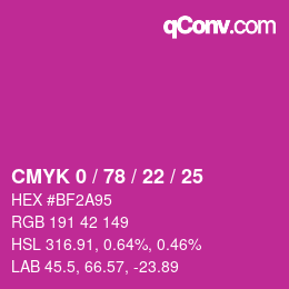 カラーコード: CMYK 0 / 78 / 22 / 25 | qconv.com