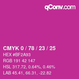 カラーコード: CMYK 0 / 78 / 23 / 25 | qconv.com
