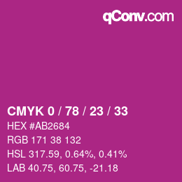 カラーコード: CMYK 0 / 78 / 23 / 33 | qconv.com