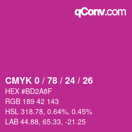 カラーコード: CMYK 0 / 78 / 24 / 26 | qconv.com