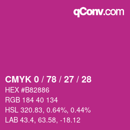 カラーコード: CMYK 0 / 78 / 27 / 28 | qconv.com