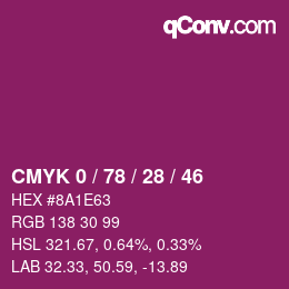 Color code: CMYK 0 / 78 / 28 / 46 | qconv.com