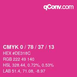 カラーコード: CMYK 0 / 78 / 37 / 13 | qconv.com
