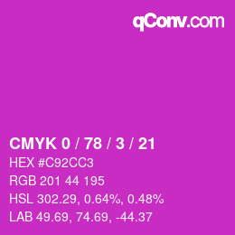 カラーコード: CMYK 0 / 78 / 3 / 21 | qconv.com