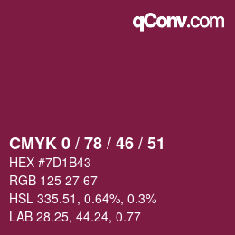 カラーコード: CMYK 0 / 78 / 46 / 51 | qconv.com