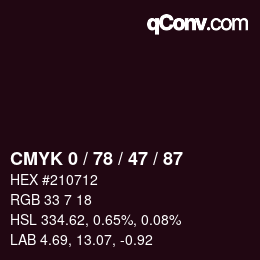 カラーコード: CMYK 0 / 78 / 47 / 87 | qconv.com