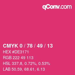 カラーコード: CMYK 0 / 78 / 49 / 13 | qconv.com