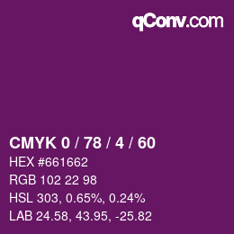 カラーコード: CMYK 0 / 78 / 4 / 60 | qconv.com