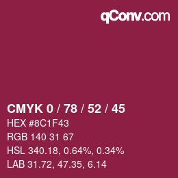 Color code: CMYK 0 / 78 / 52 / 45 | qconv.com