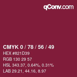 颜色代码: CMYK 0 / 78 / 56 / 49 | qconv.com