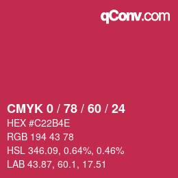 颜色代码: CMYK 0 / 78 / 60 / 24 | qconv.com
