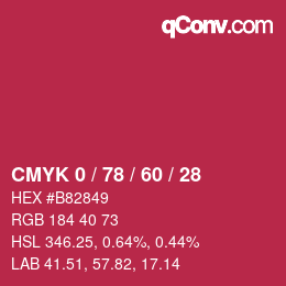 颜色代码: CMYK 0 / 78 / 60 / 28 | qconv.com