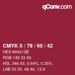カラーコード: CMYK 0 / 78 / 60 / 42 | qconv.com