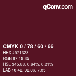 Color code: CMYK 0 / 78 / 60 / 66 | qconv.com