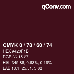 颜色代码: CMYK 0 / 78 / 60 / 74 | qconv.com
