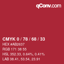 Color code: CMYK 0 / 78 / 68 / 33 | qconv.com