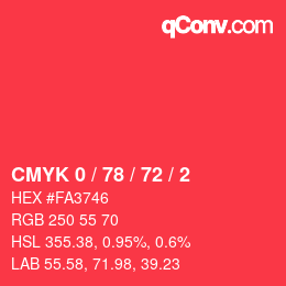 Color code: CMYK 0 / 78 / 72 / 2 | qconv.com