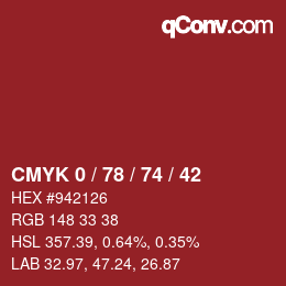 カラーコード: CMYK 0 / 78 / 74 / 42 | qconv.com