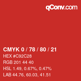 Color code: CMYK 0 / 78 / 80 / 21 | qconv.com