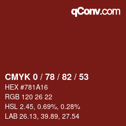 Farbcode: CMYK 0 / 78 / 82 / 53 | qconv.com