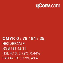 Color code: CMYK 0 / 78 / 84 / 25 | qconv.com