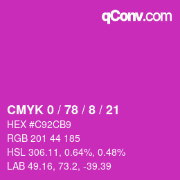 カラーコード: CMYK 0 / 78 / 8 / 21 | qconv.com