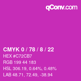 カラーコード: CMYK 0 / 78 / 8 / 22 | qconv.com