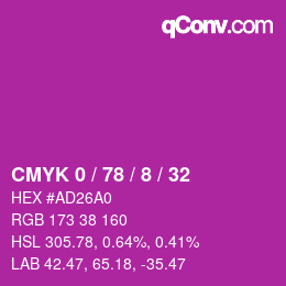 カラーコード: CMYK 0 / 78 / 8 / 32 | qconv.com