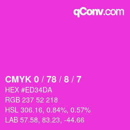 カラーコード: CMYK 0 / 78 / 8 / 7 | qconv.com