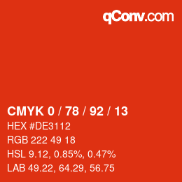 カラーコード: CMYK 0 / 78 / 92 / 13 | qconv.com