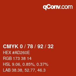 カラーコード: CMYK 0 / 78 / 92 / 32 | qconv.com