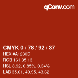 カラーコード: CMYK 0 / 78 / 92 / 37 | qconv.com
