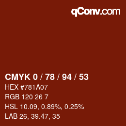 Color code: CMYK 0 / 78 / 94 / 53 | qconv.com