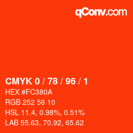Color code: CMYK 0 / 78 / 96 / 1 | qconv.com