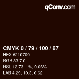 颜色代码: CMYK 0 / 79 / 100 / 87 | qconv.com