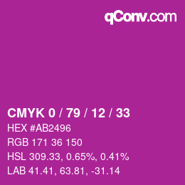 Color code: CMYK 0 / 79 / 12 / 33 | qconv.com