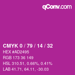 カラーコード: CMYK 0 / 79 / 14 / 32 | qconv.com