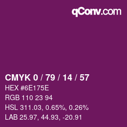 カラーコード: CMYK 0 / 79 / 14 / 57 | qconv.com