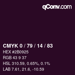 カラーコード: CMYK 0 / 79 / 14 / 83 | qconv.com