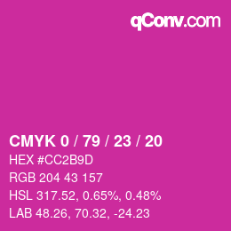 カラーコード: CMYK 0 / 79 / 23 / 20 | qconv.com