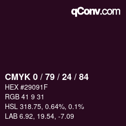 Color code: CMYK 0 / 79 / 24 / 84 | qconv.com