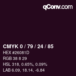 Color code: CMYK 0 / 79 / 24 / 85 | qconv.com