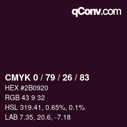 Color code: CMYK 0 / 79 / 26 / 83 | qconv.com