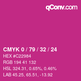 カラーコード: CMYK 0 / 79 / 32 / 24 | qconv.com