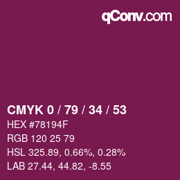 Color code: CMYK 0 / 79 / 34 / 53 | qconv.com