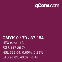 カラーコード: CMYK 0 / 79 / 37 / 54 | qconv.com