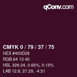 カラーコード: CMYK 0 / 79 / 37 / 75 | qconv.com